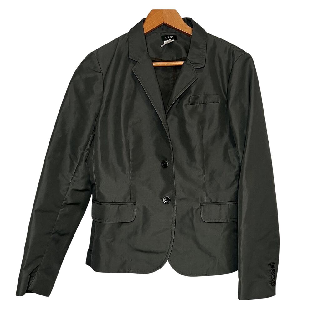 J.Crew Blazer Women’s Size 8 Green Nylon Button Jacket Outerwear Preppy Office